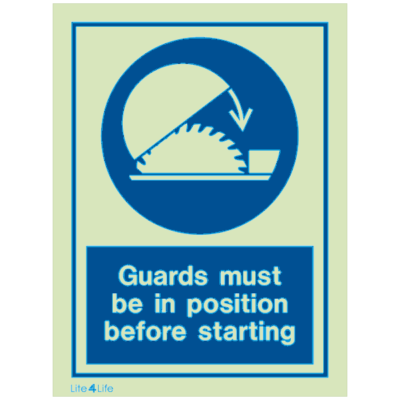 Personal Protective Equipment - Guards must be position before starting with text