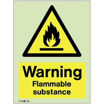 Warning signs - Warning flammable substance with text