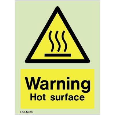 Warning signs - Warning hot surface with text