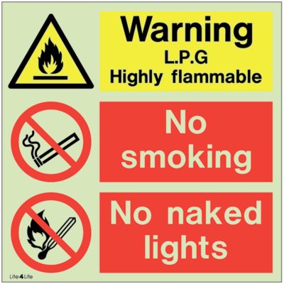 Warning signs - Warning L.P.G highly flammable with text - no smoking - no naked lights