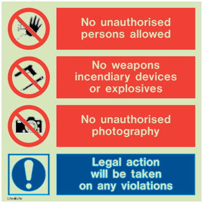 Warning signs - No unauthorised persons allowed (with further warnings)