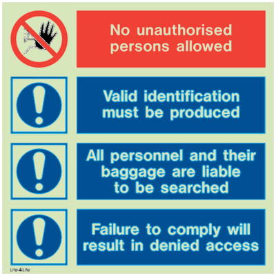 Warning signs - No unauthorised persons allowed (with security warnings)