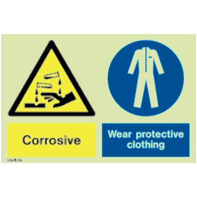 Warning signs - Warning corrosive with text - Wear protective clothing