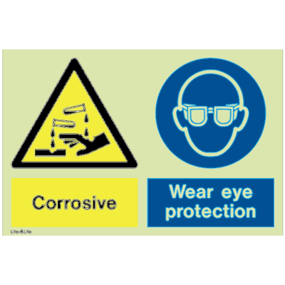 Warning signs - Warning corrosive with text - Wear eye protection