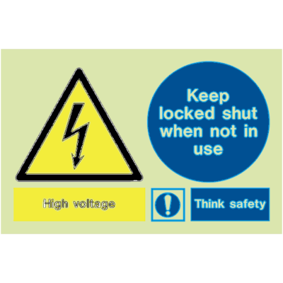 Warning signs - Warning high voltage with text - Keep locked shut when not in use