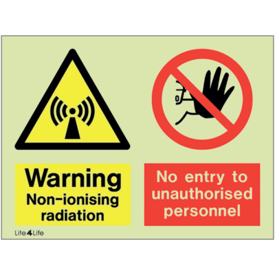 Warning signs - Warning non-ionising radiation with text - No entry to unauthorised personnel