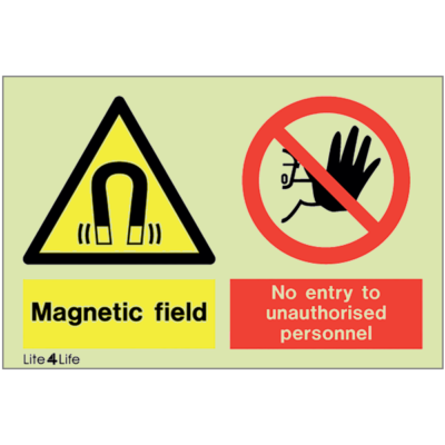 Warning signs - Warning magnetic field with text - No entry to unauthorised personnel