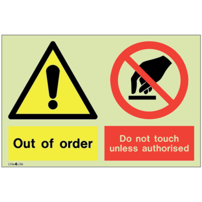 Warning signs - Warning out of order with text - Do not touch unless authorised