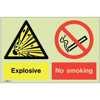 Warning signs - Warning Explosive with text - No Smoking