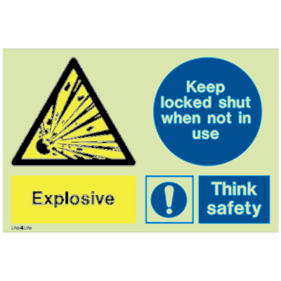 Warning signs - Warning explosive with text - Keep locked shut when not in use