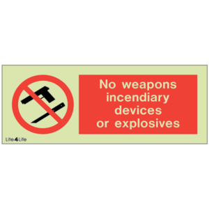 Warning signs - No weapons incendiary devices or explosives (landscape)