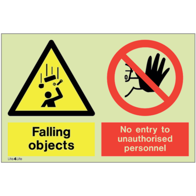 Warning signs - Warning falling objects with text - No entry to unauthorised personnel