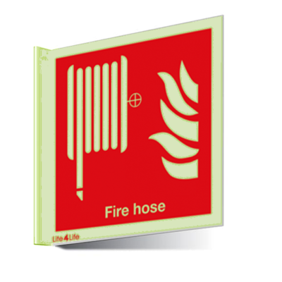 Fire Emergency Equipment & Assistance - Fire hose symbol with text (Wall mounted double sided)