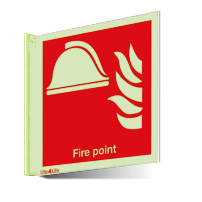 Fire Emergency Equipment & Assistance - Fire point symbol with text (Wall mounted double sided)