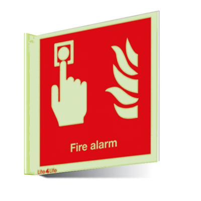 Fire Emergency Equipment & Assistance - Fire alarm symbol with text (Wall mounted double sided)