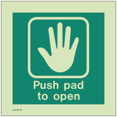 Emergency Door Operation Sign - Push pad to open