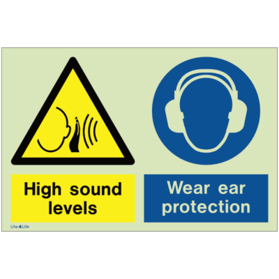 Warning signs - Warning high sound levels with text - Wear ear protection