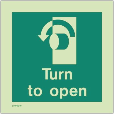 Emergency Door Operation Sign - Turn knob left to open