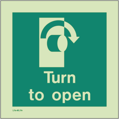 Emergency Door Operation Sign - Turn knob right to open