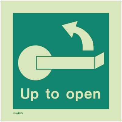 Emergency Door Operation Sign - Lift up left to open