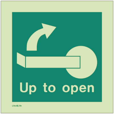 Emergency Door Operation Sign - Lift up right to open