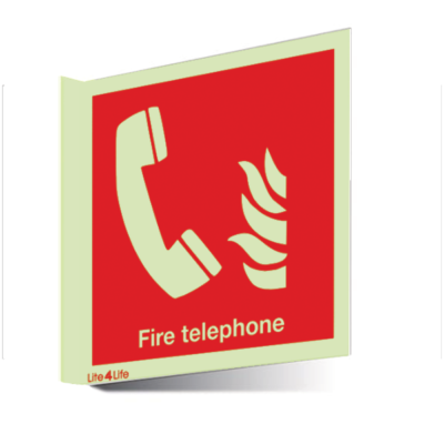 Fire Emergency Equipment & Assistance - Fire telephone symbol with text (Wall mounted double sided)