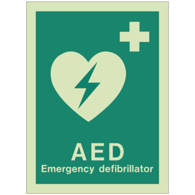 First Aid & Emergency Equipment- Emergency defibrillator symbol (with text)