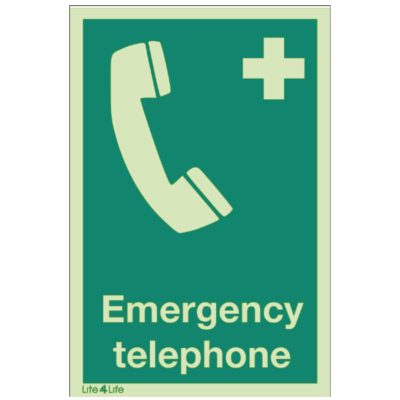 First Aid & Emergency Equipment- Emergency telephone symbol (with text)