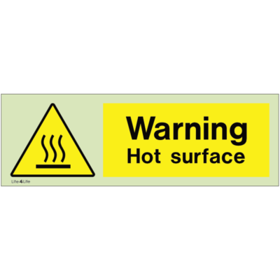 Warning signs - Warning hot surface with text (Landscape)