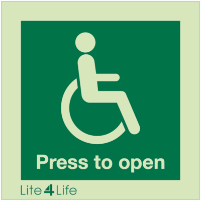 Emergency Door Operation Sign - Push to open (with wheelchair symbol)