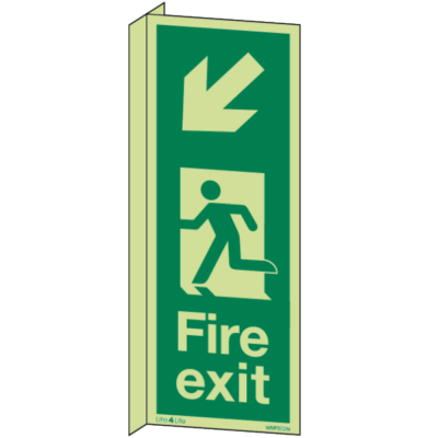 Fire Exit Signs Vertical - Fire Exit Vertical Arrow Down Left Wall Mounted Double Sided